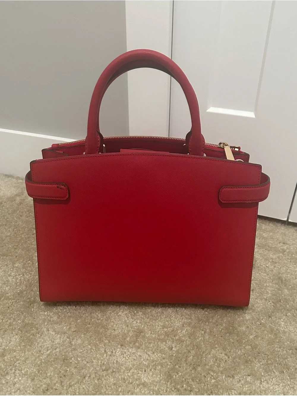 Michael Kors Red Saffiano Satchel with Gold Hardware